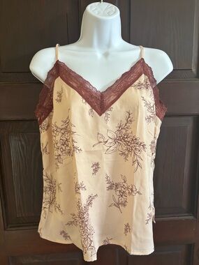 NWT Old Navy Floral Lace Trim Satin Cami Tank Top Medium